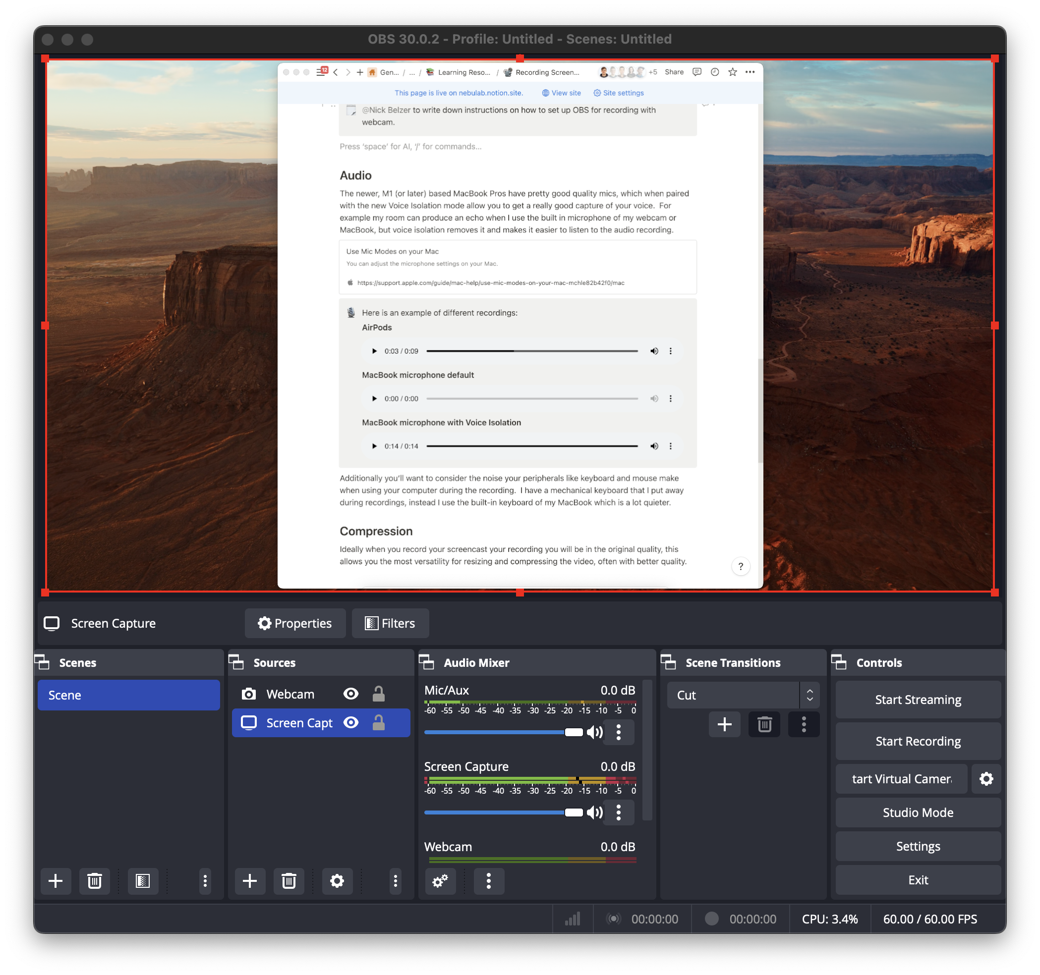 Example of my configuration of scenes and sources on OBS.