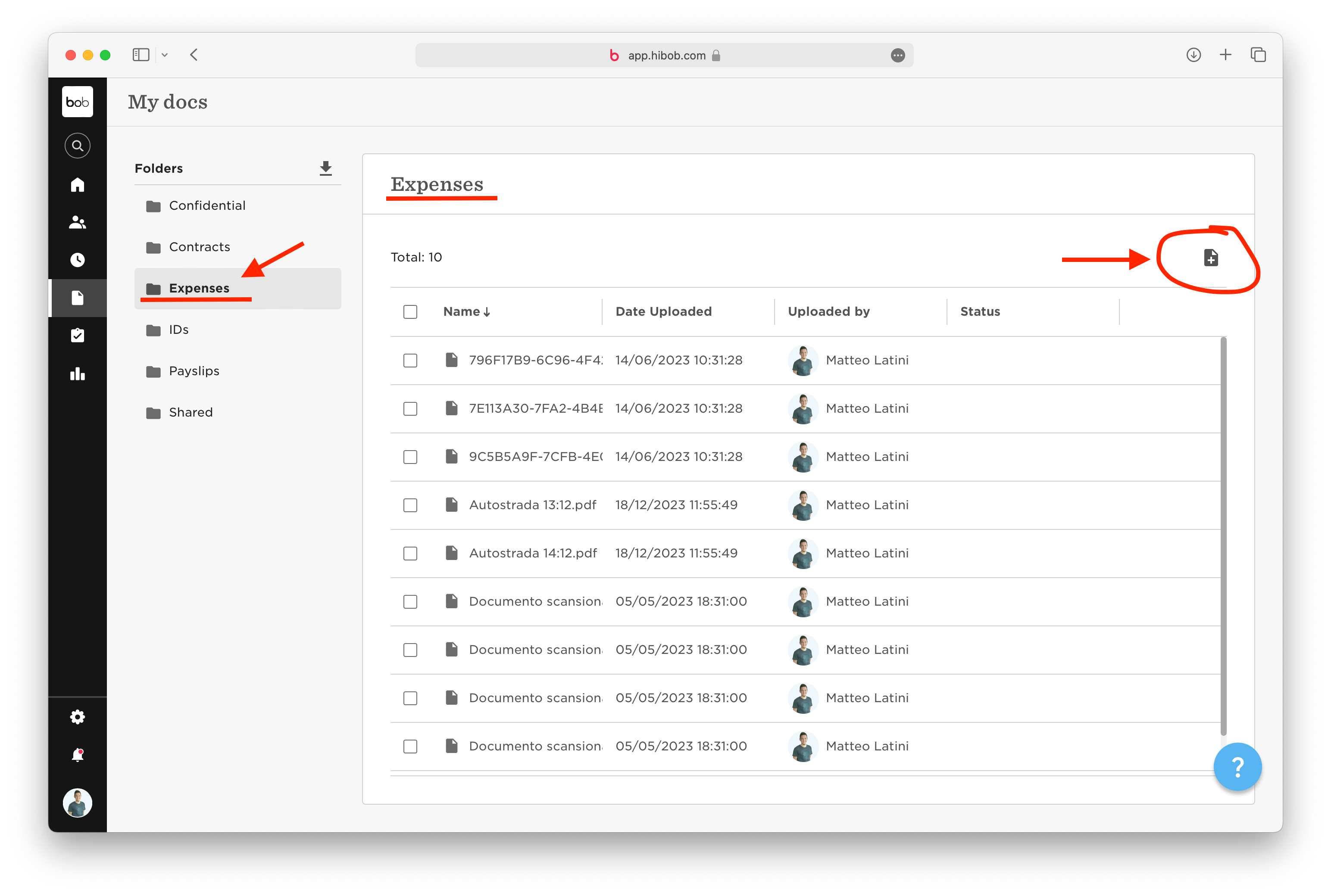 Expenses Docs folder on Bob